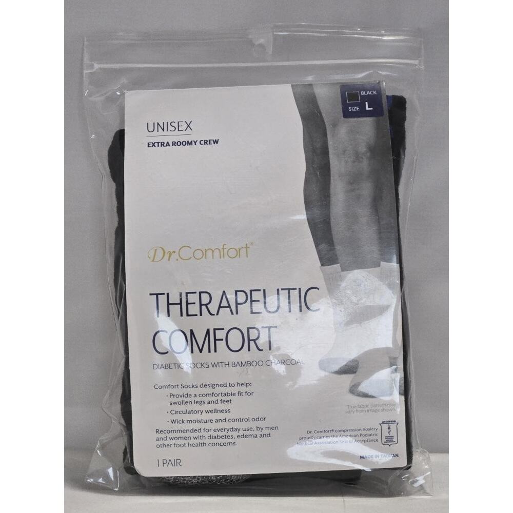 Dr. Comfort Therapeutic Extra Roomy Crew Socks L Black Diabetic Bamboo